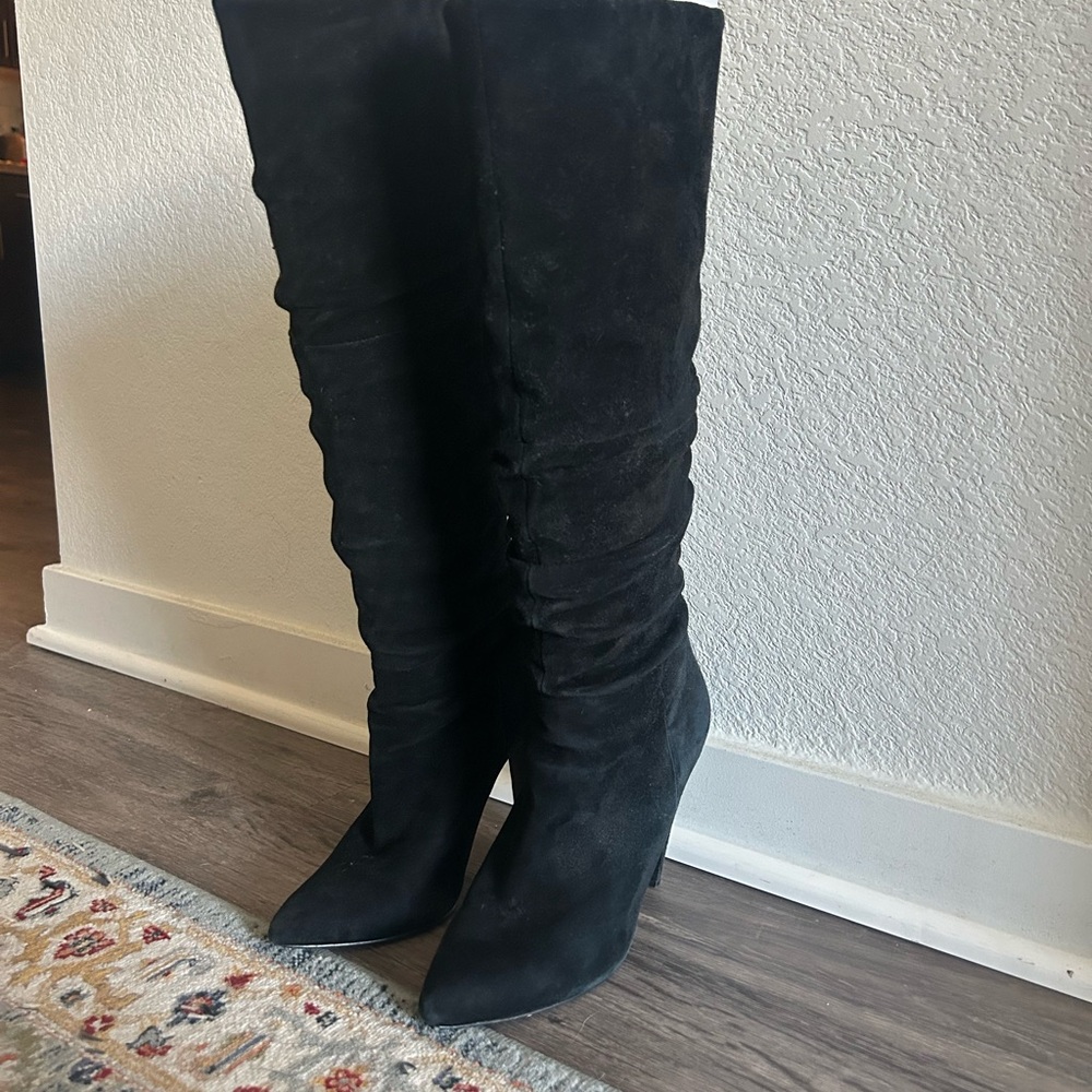 Steve Madden 
Carrie Black Suede Leather Slouchy Knee High Heel Boots